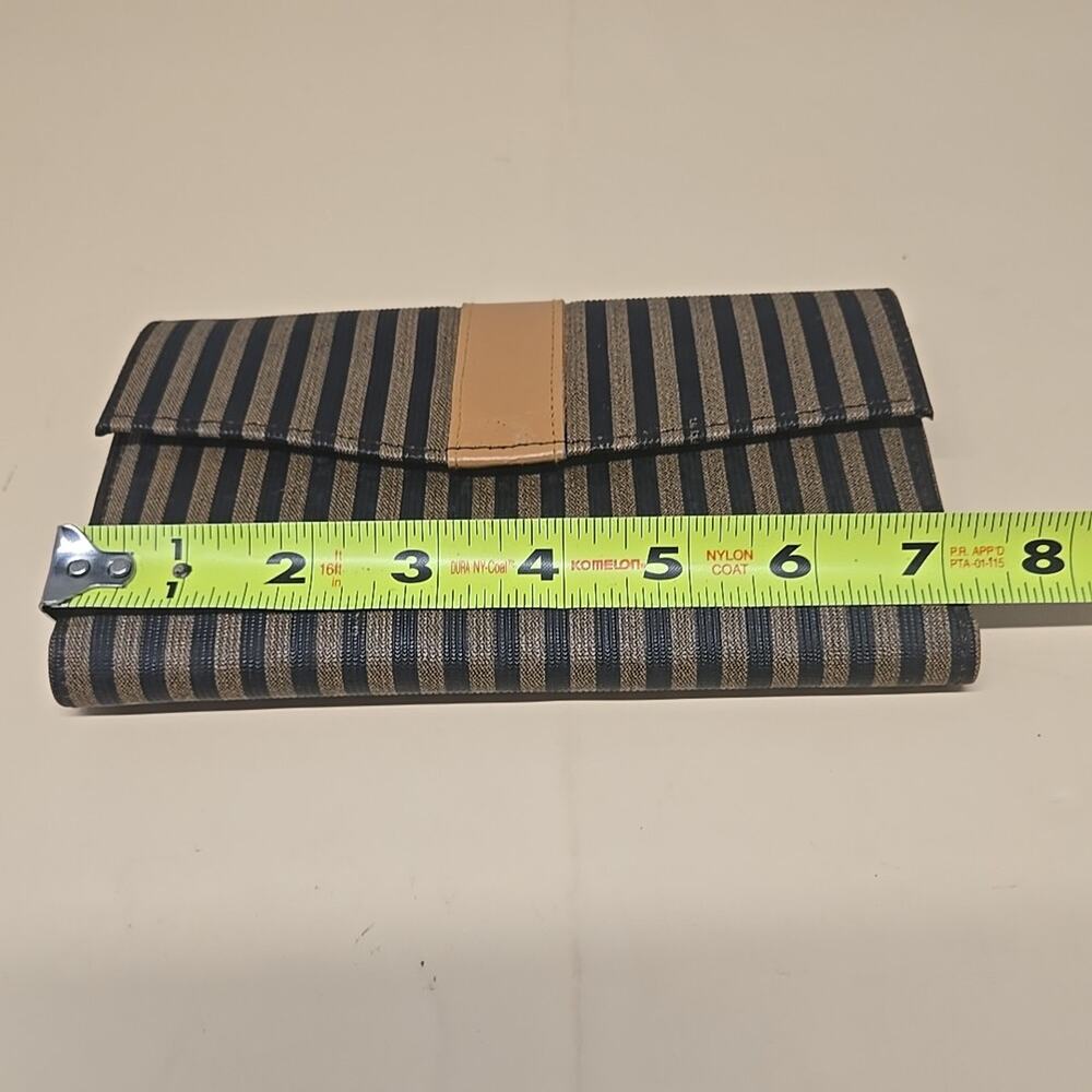 Fendi Striped Pequin Long Tri Fold Checkbook Wallet Vintage Glam - Picture 16 of 16